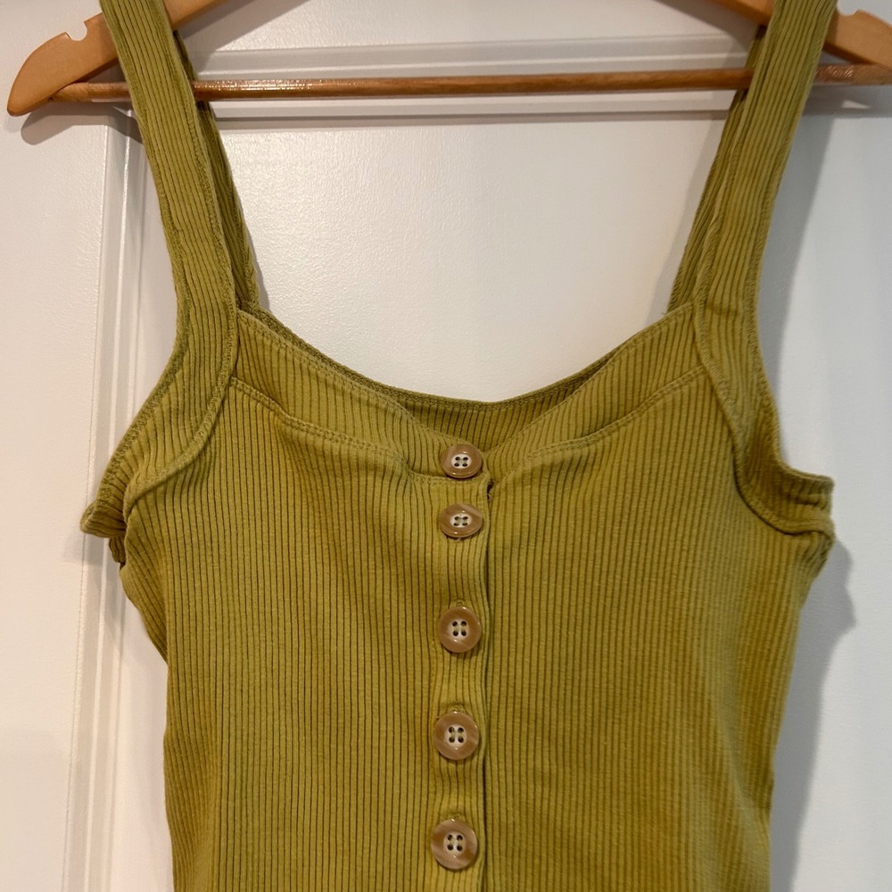 Free People Chartreuse Ribbed Button Tank - Picture 4 of 12